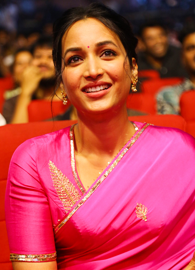 ఆదర్శ కుటుంబం ప్రీ రిలీజ్ ఈవెంట్‌లో పింక్ శారీలో మెరిసిన శ్రీనిధి శెట్టి. - ఫోటో 4