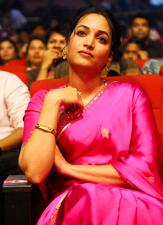 ఆదర్శ కుటుంబం ప్రీ రిలీజ్ ఈవెంట్‌లో పింక్ శారీలో మెరిసిన శ్రీనిధి శెట్టి. - ఫోటో 10